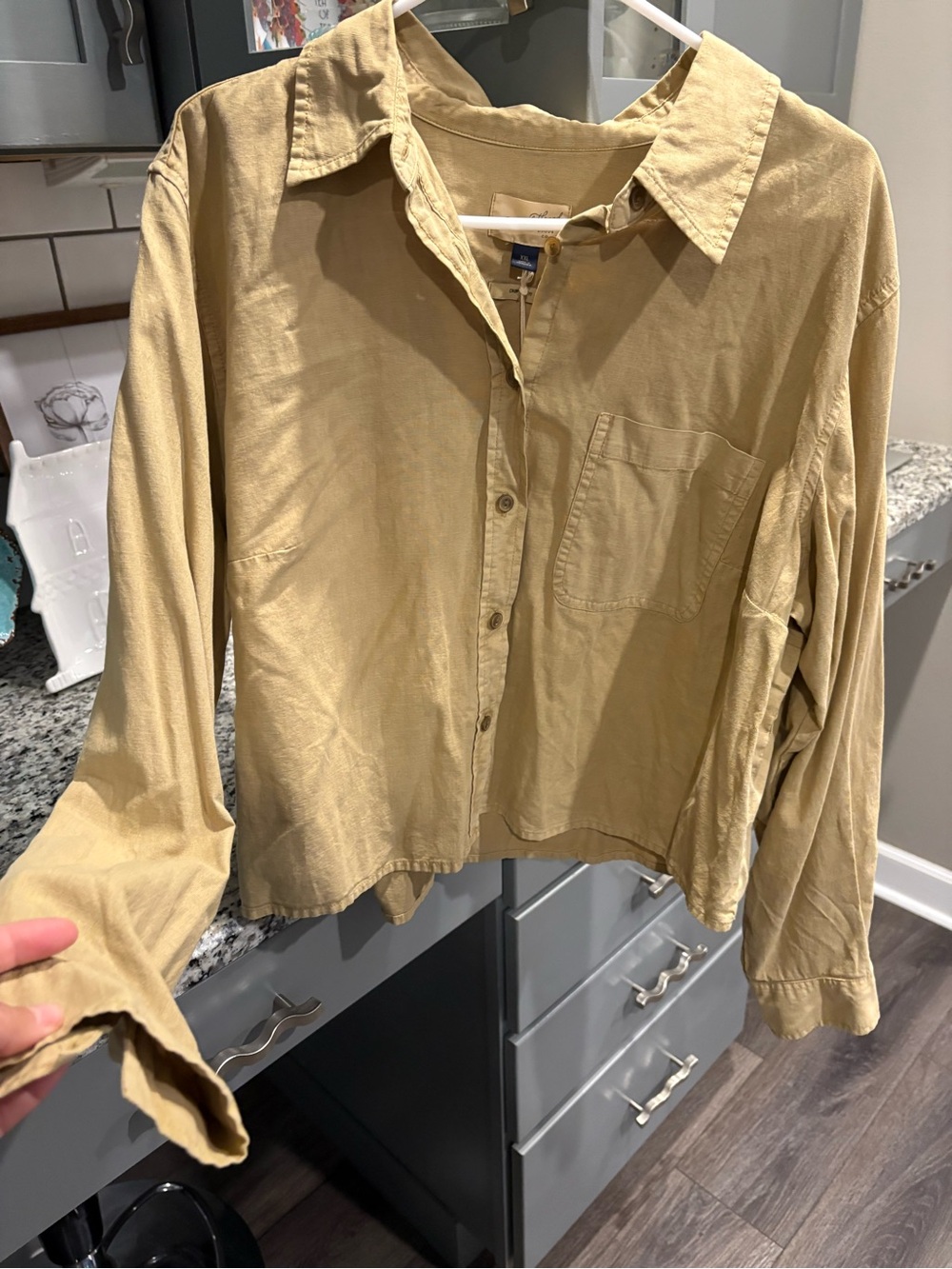 Tan Semi-Cropped Button-Up Shirt